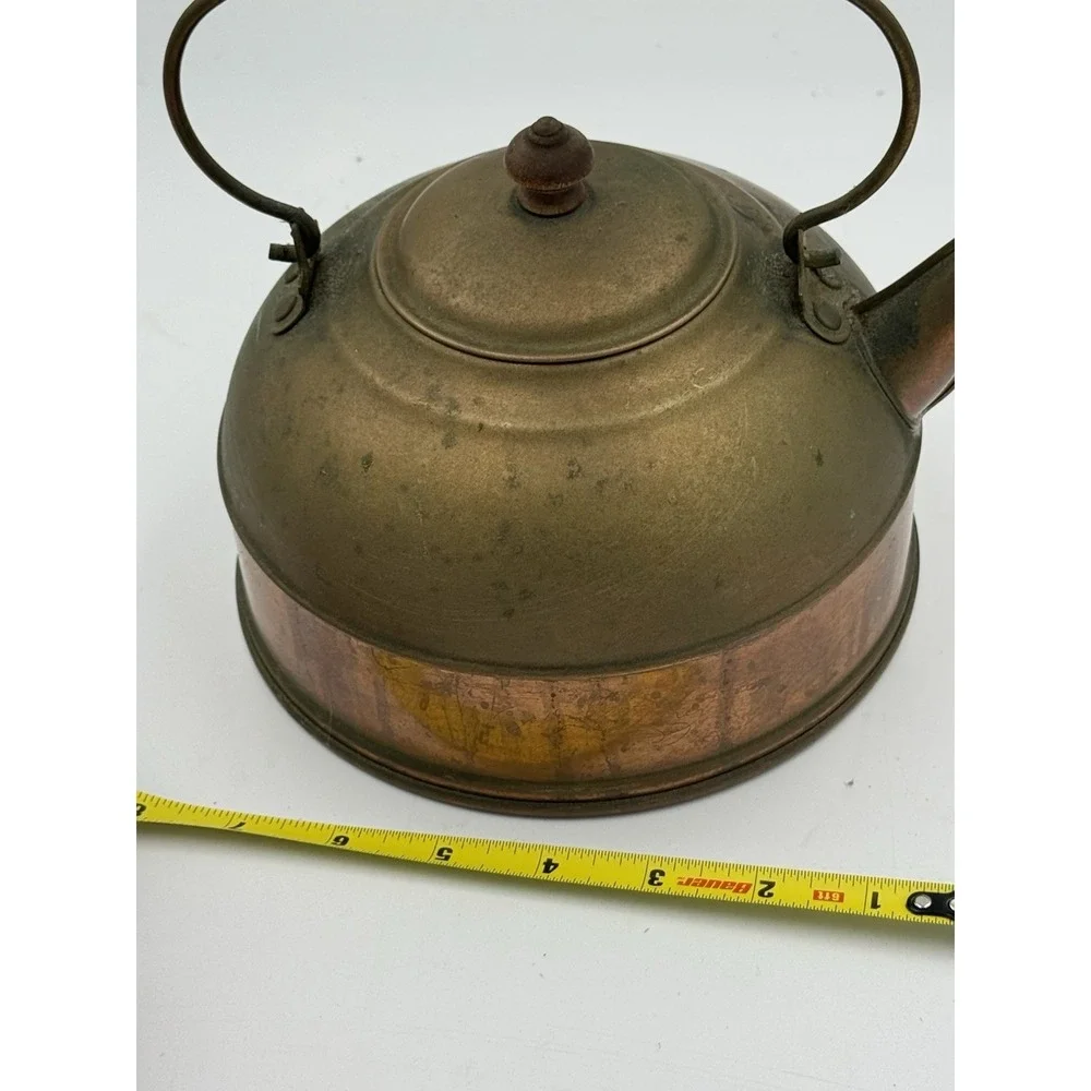 Vintage Revere Ware Copper Kettle USA Made Patina Wood Handle Primitive Cottage